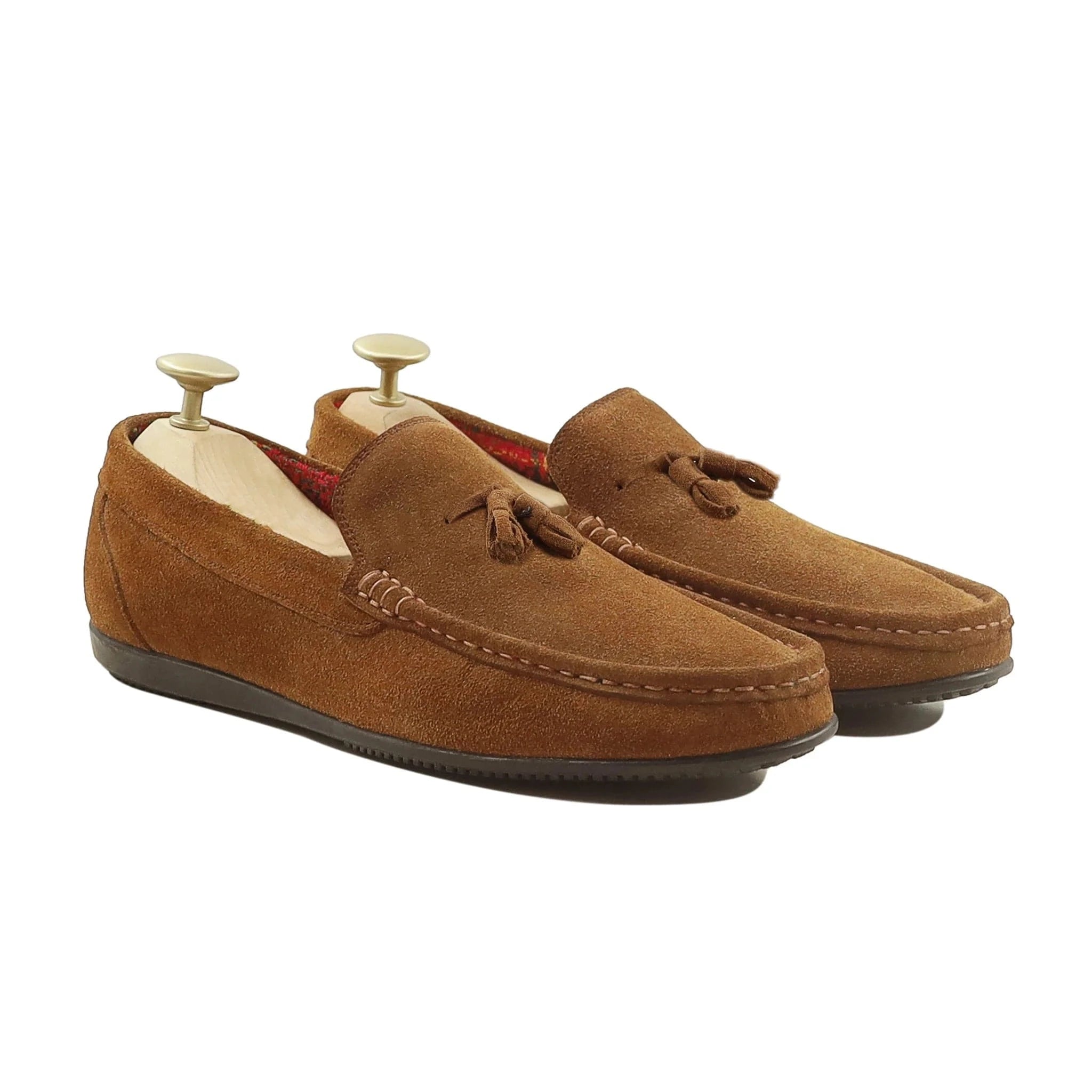 Noirtide Bespoke Men's Suede Leather Cognac Tussel Loafer