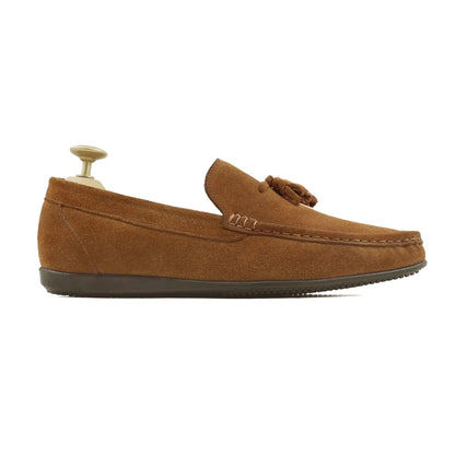 Noirtide Bespoke Men's Suede Leather Cognac Tussel Loafer