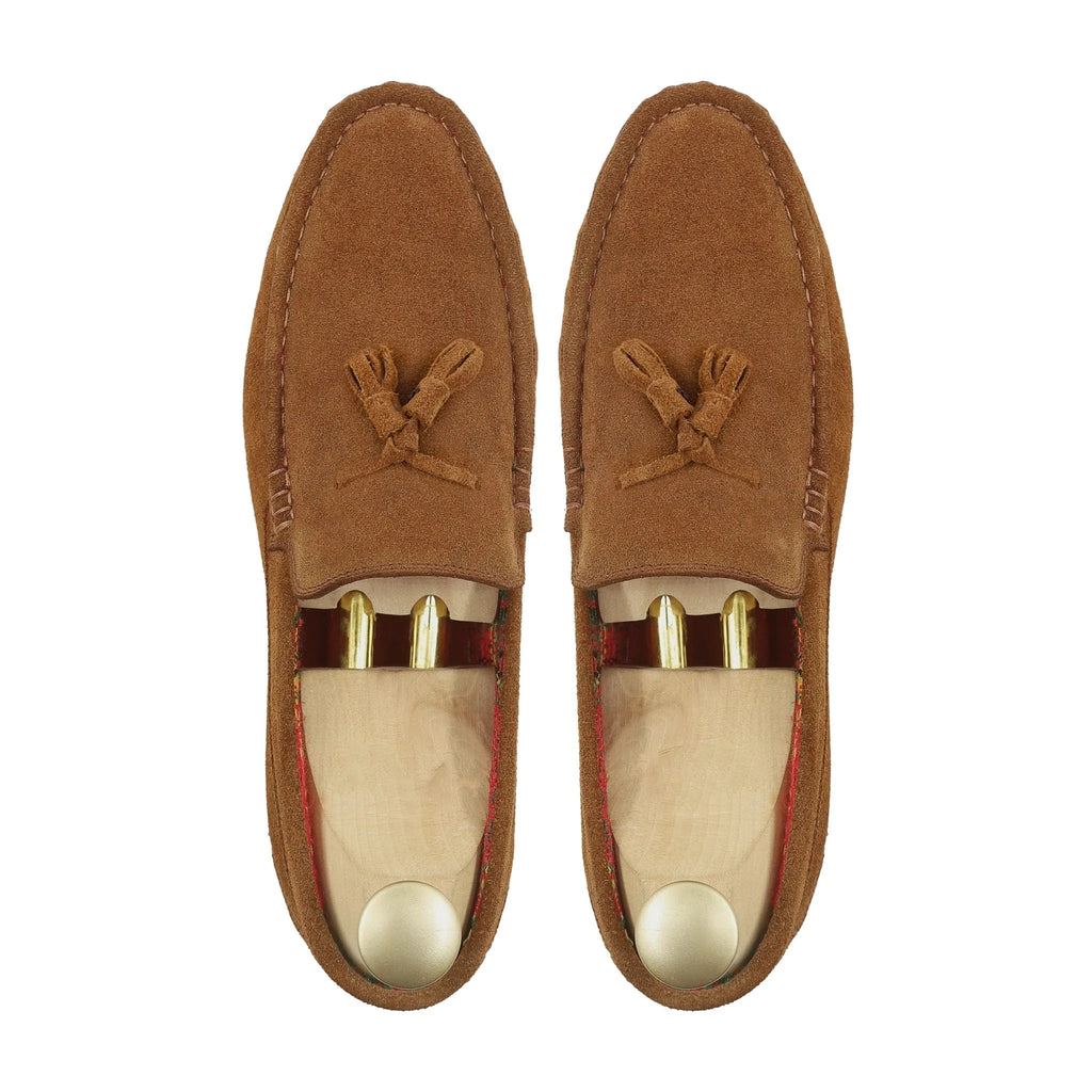 Noirtide Bespoke Men's Suede Leather Cognac Tussel Loafer