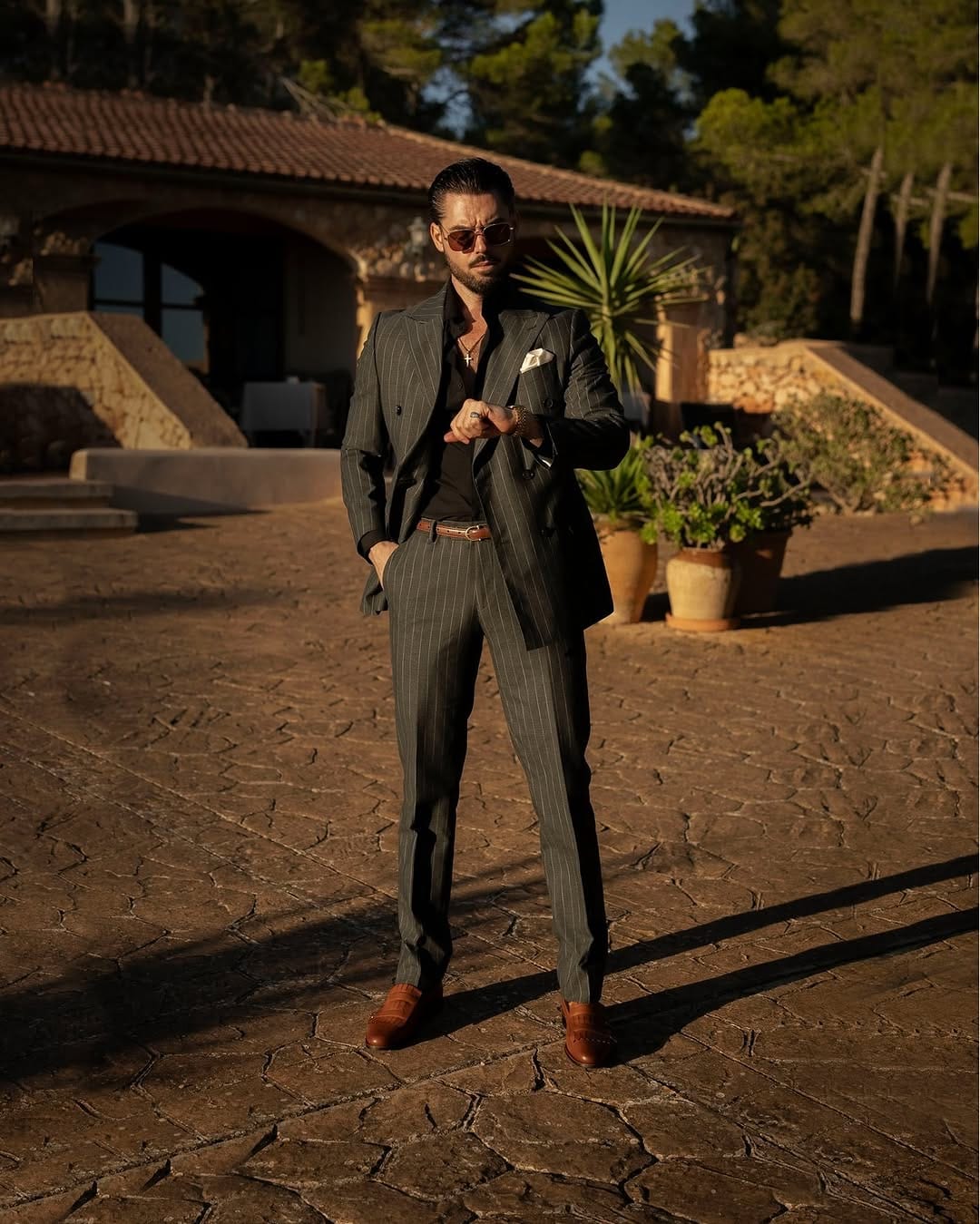 Noirtide Bespoke Men’s Tan Calf Leather Double Strap Loafer with Buckle Design