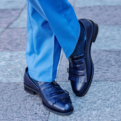 Noirtide Bespoke Pebble Grain Leather Midnight Blue Men Loafers
