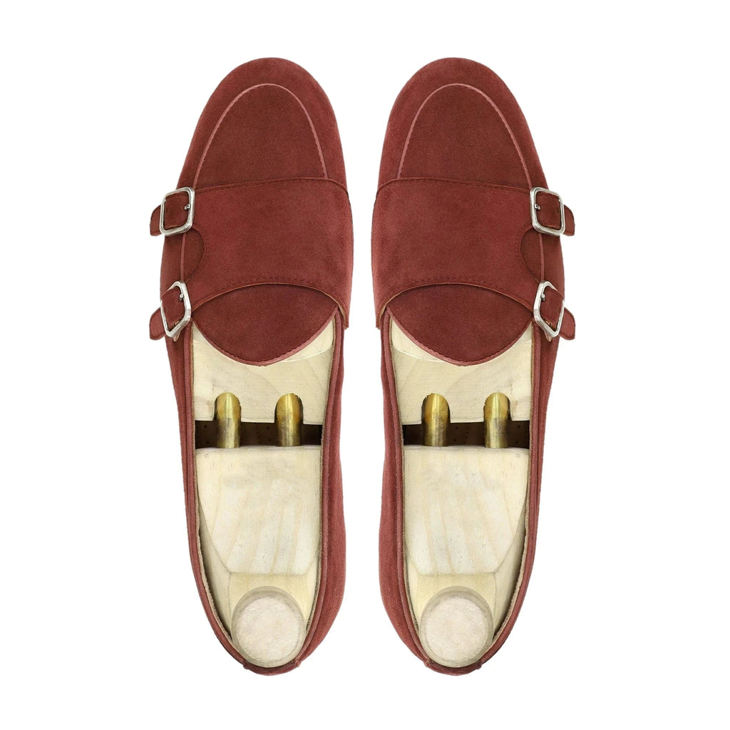 Noirtide Bespoke Red Suede Loafers For Men