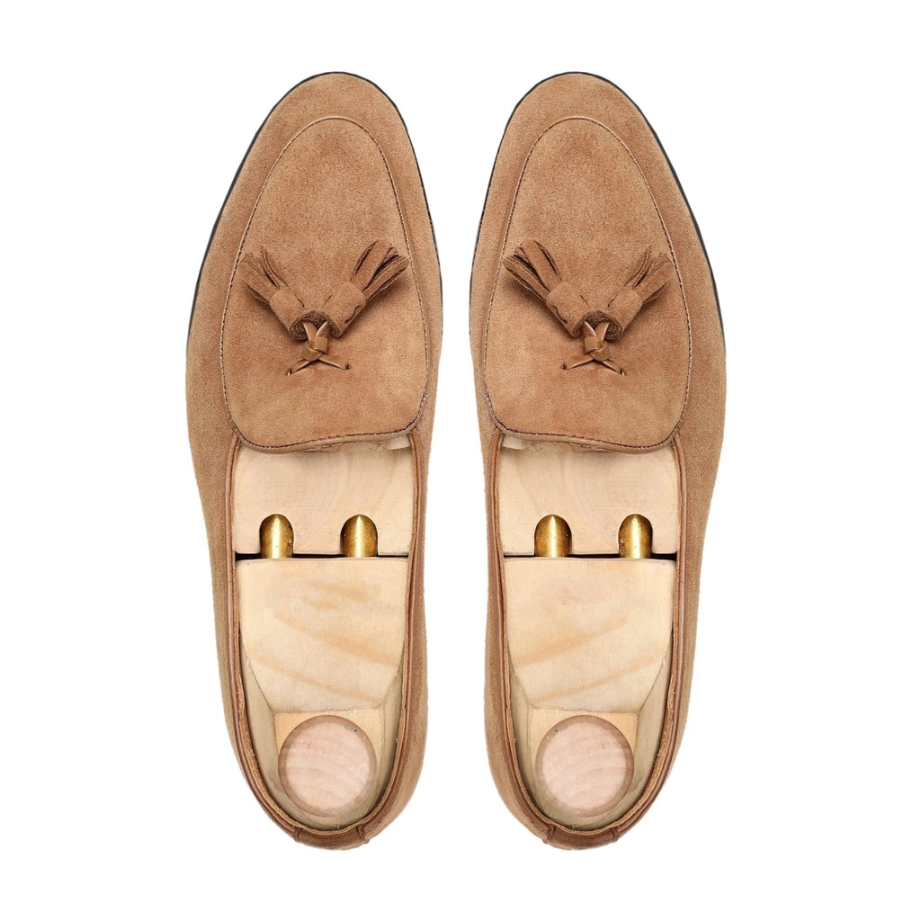 Noirtide Bespoke Tan Suede Tassel Loafers For Men