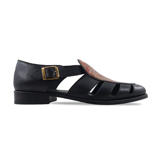 Noirtide Black and Multicolor Calf Leather Men Sandal