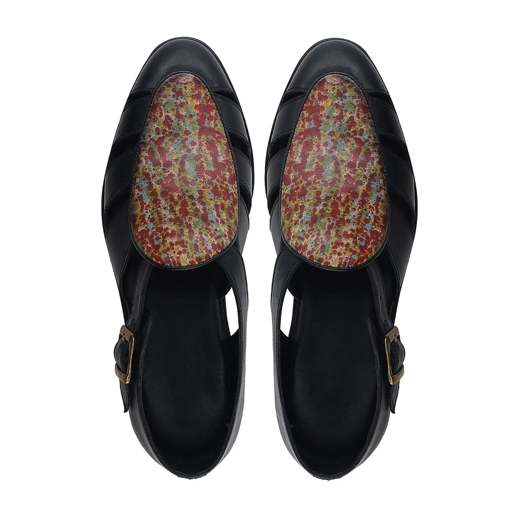 Noirtide Black and Multicolor Calf Leather Men Sandal
