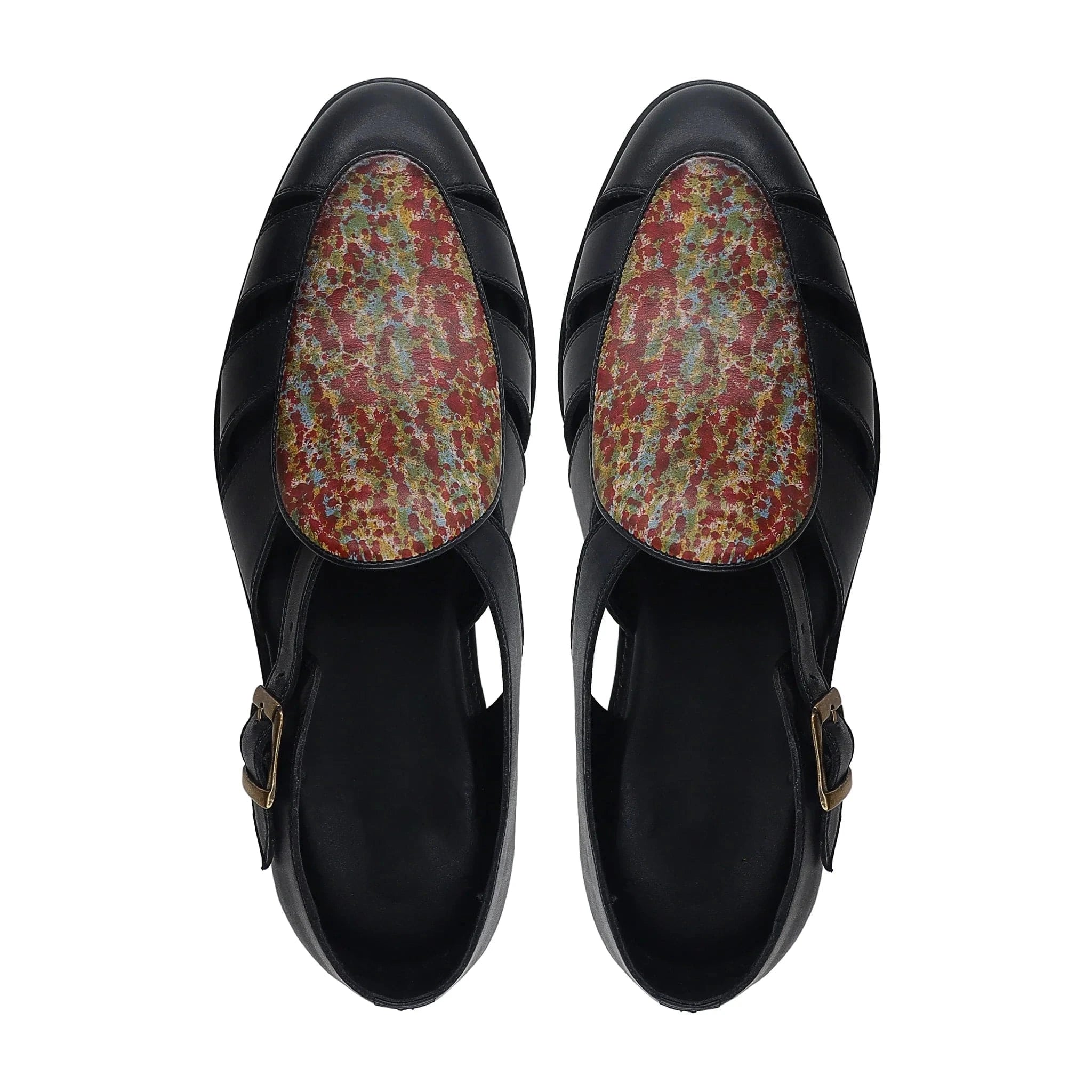 Noirtide Black and Multicolor Calf Leather Men Sandal