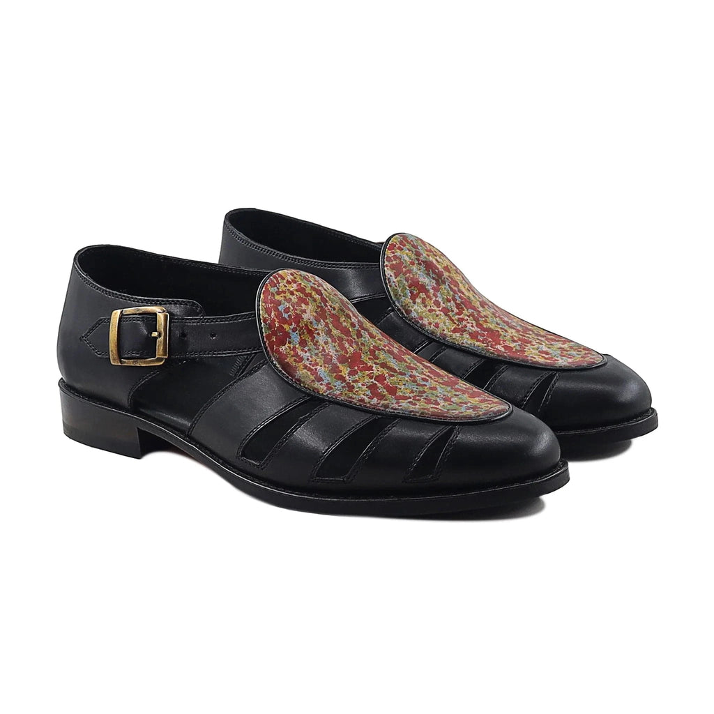 Noirtide Black and Multicolor Calf Leather Men Sandal