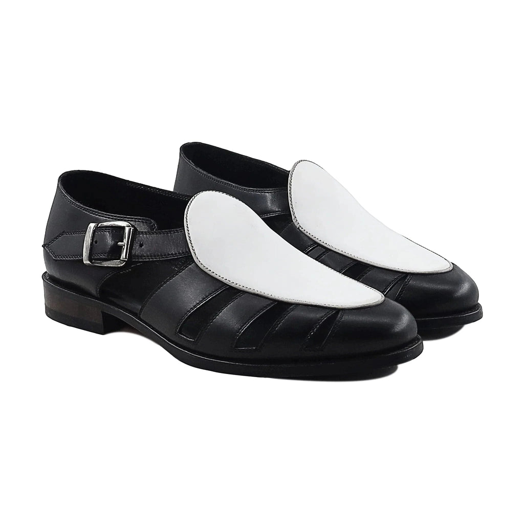 Noirtide Black and White Calf Leather Men Sandal