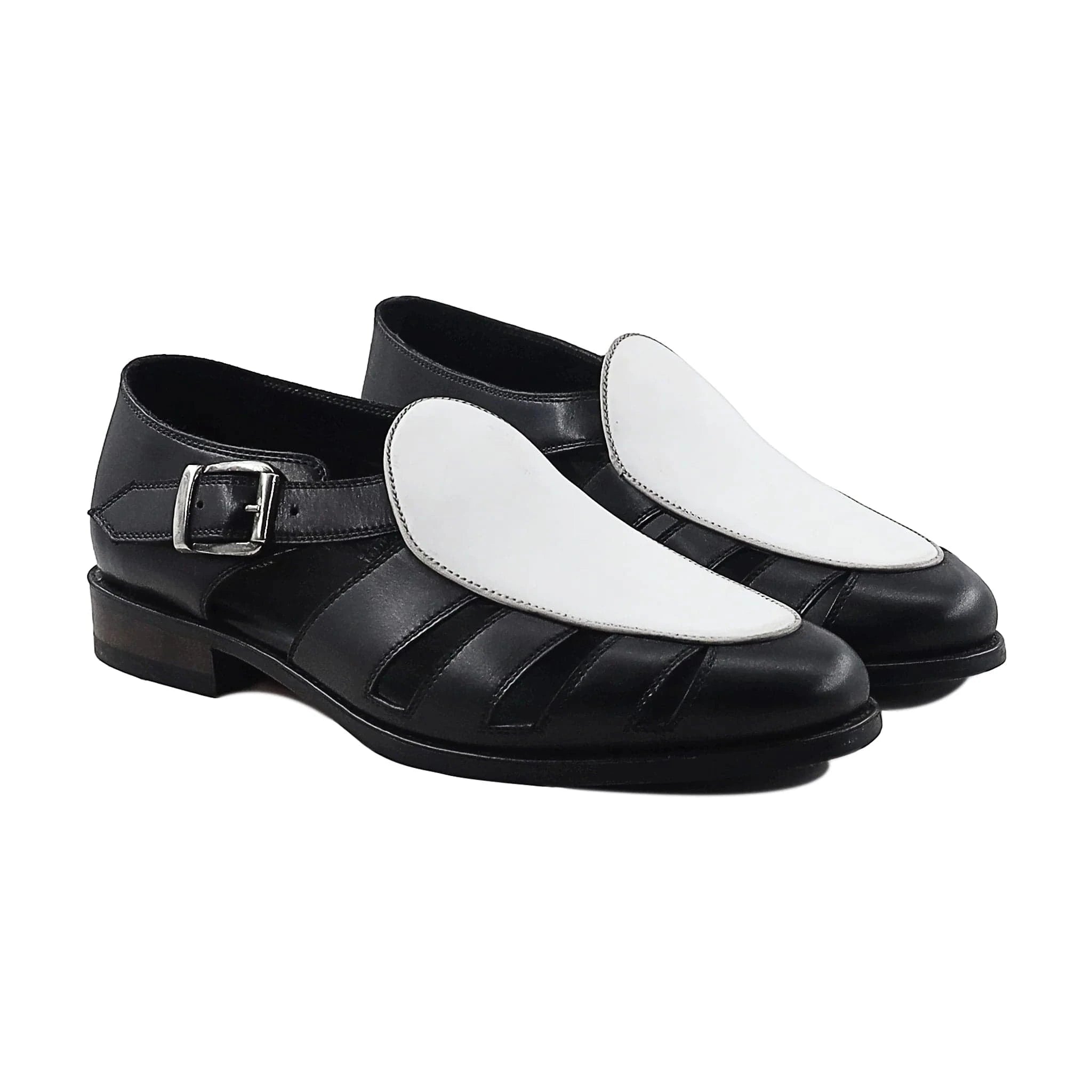 Noirtide Black and White Calf Leather Men Sandal