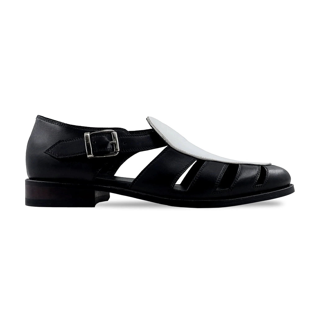 Noirtide Black and White Calf Leather Men Sandal