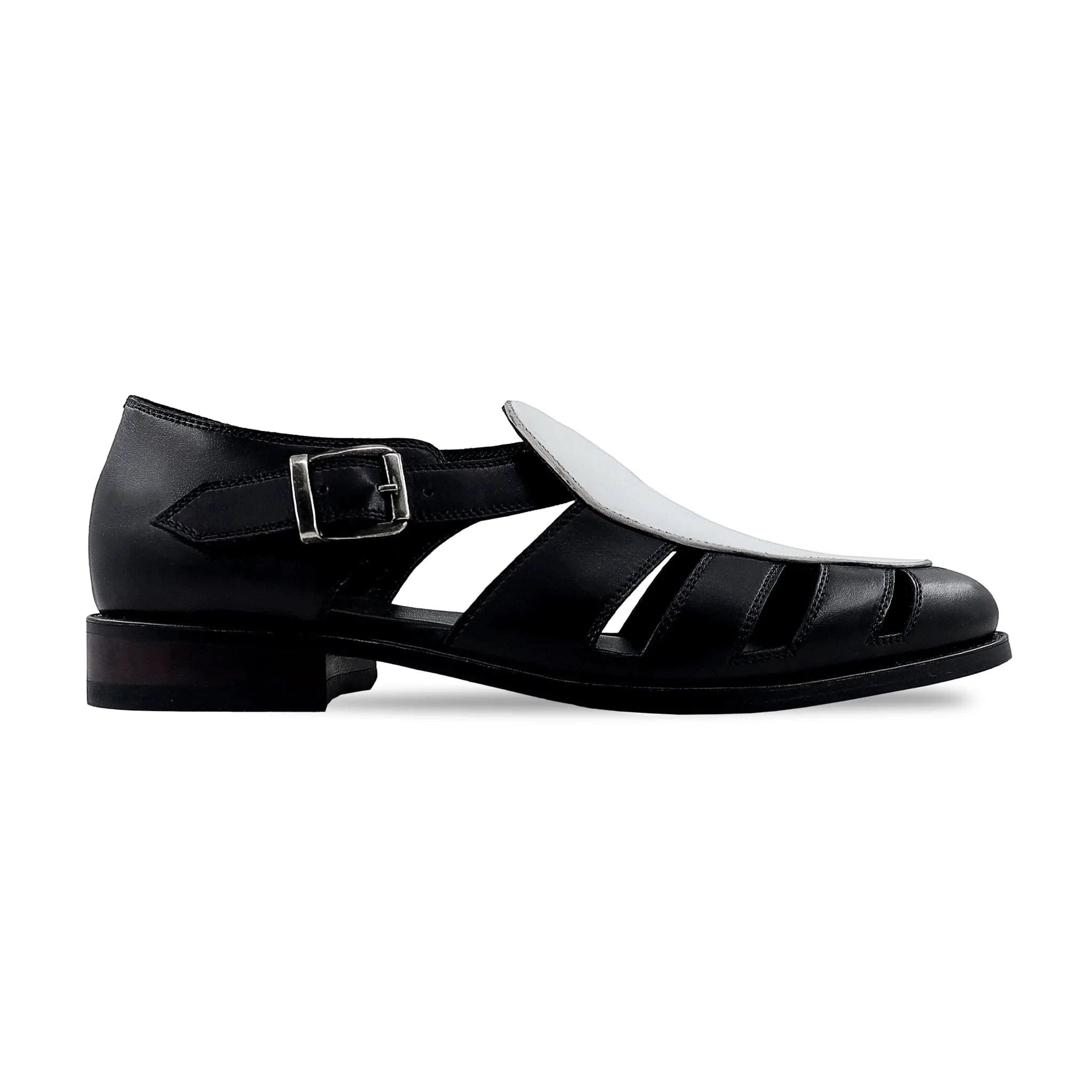 Noirtide Black and White Calf Leather Men Sandal