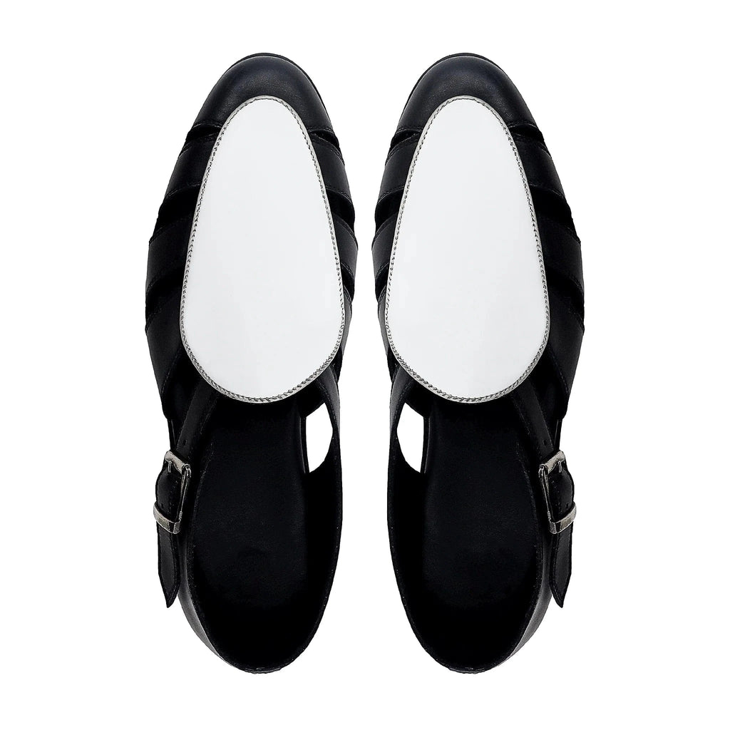 Noirtide Black and White Calf Leather Men Sandal