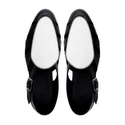 Noirtide Black and White Calf Leather Men Sandal
