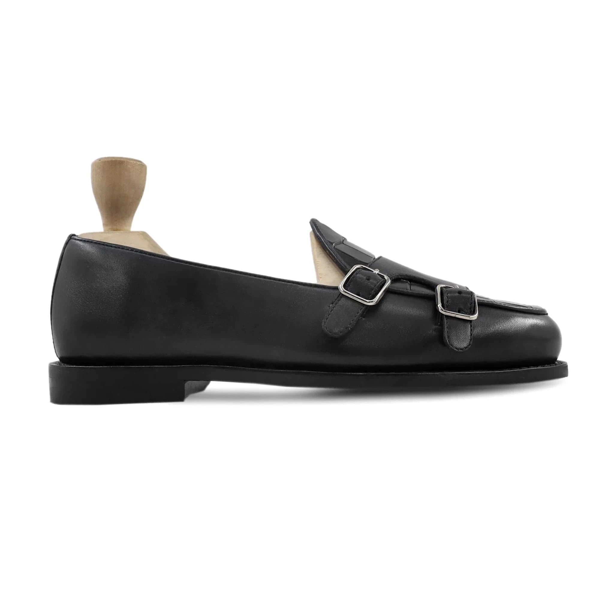 Noirtide Black Calf Leather Double Monkstrap Loafer for Men