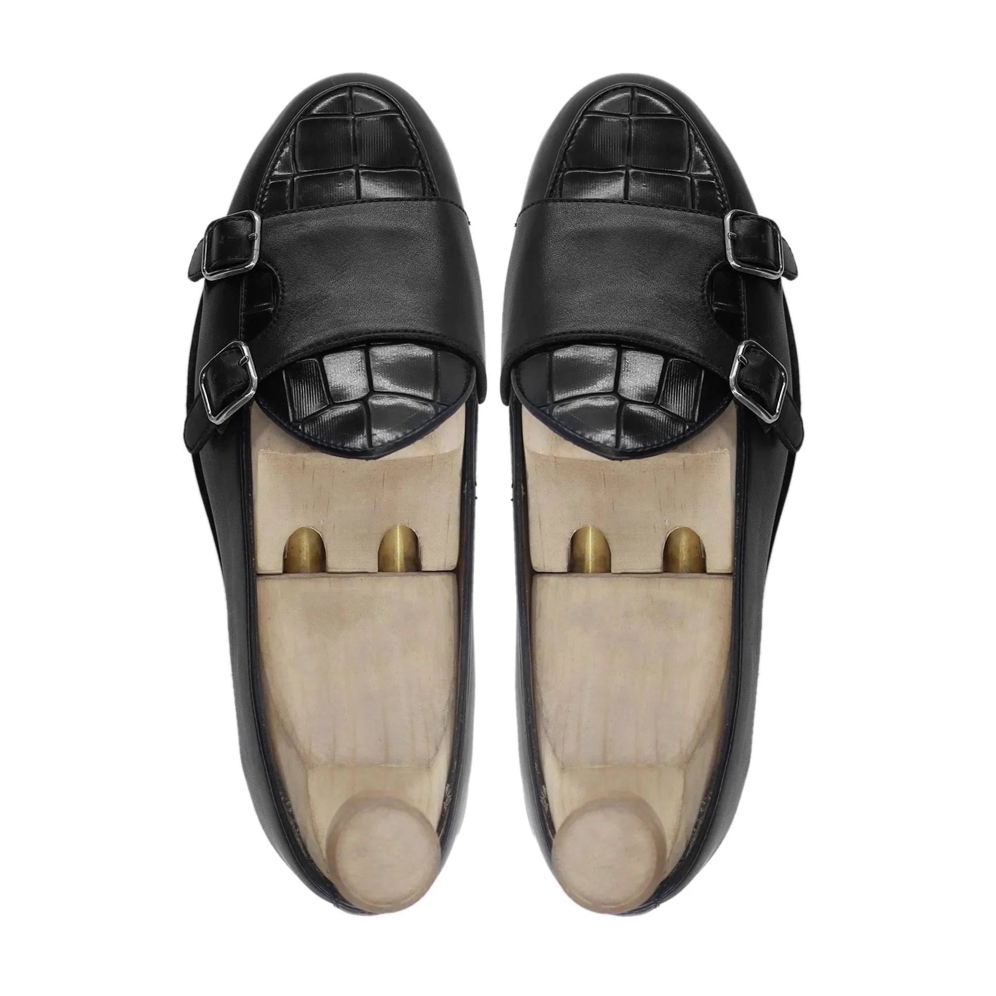 Noirtide Black Calf Leather Double Monkstrap Loafer for Men