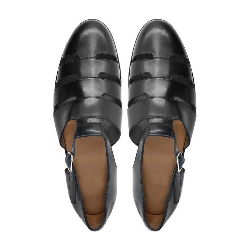 Noirtide Black Calf Leather Men’s Sandal