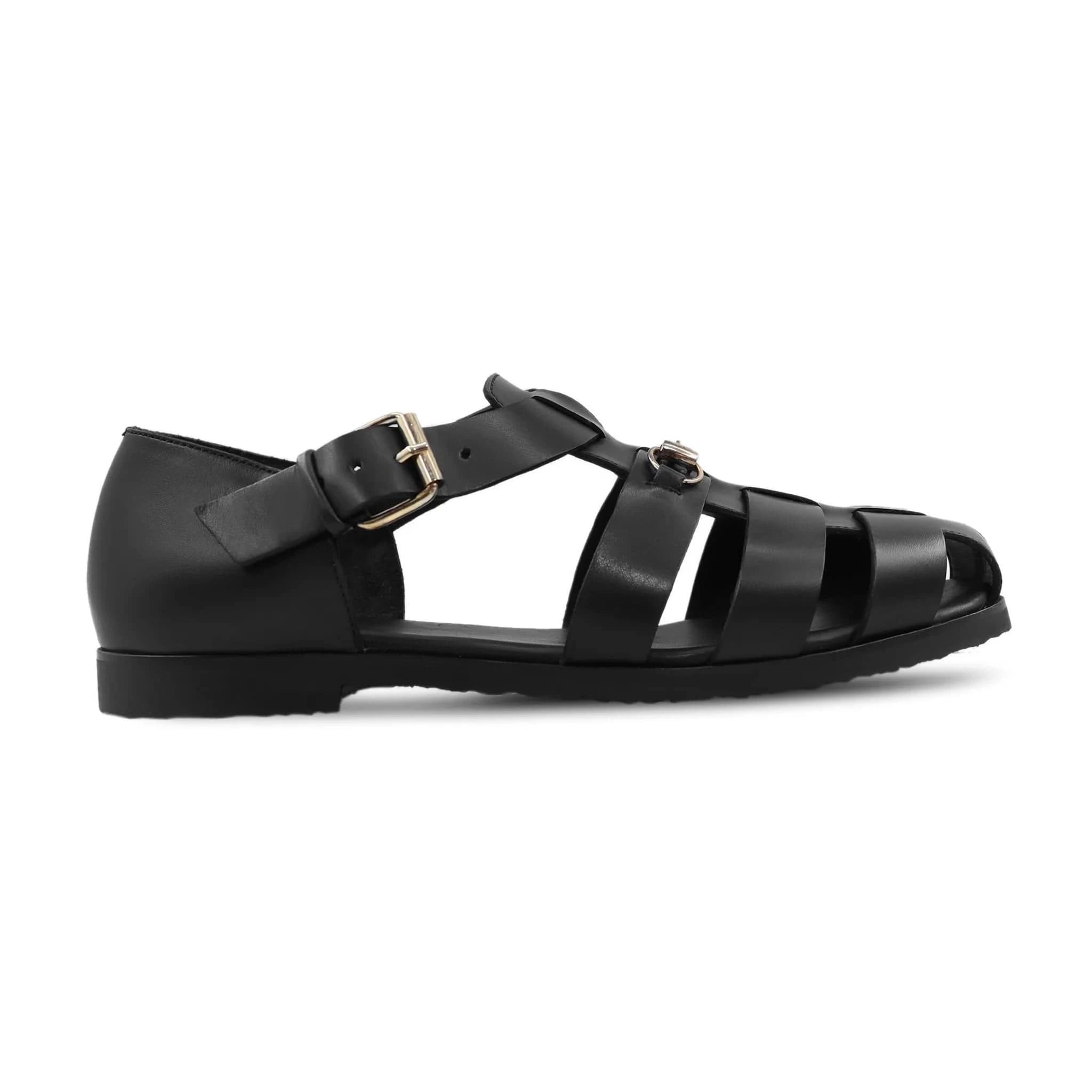Noirtide Black Calf Leather Men Sandal