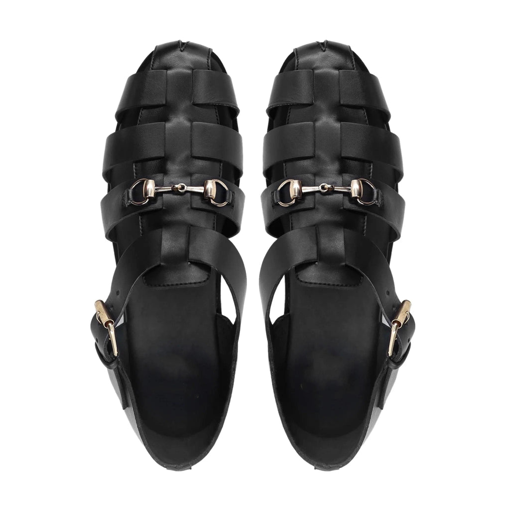 Noirtide Black Calf Leather Men Sandal