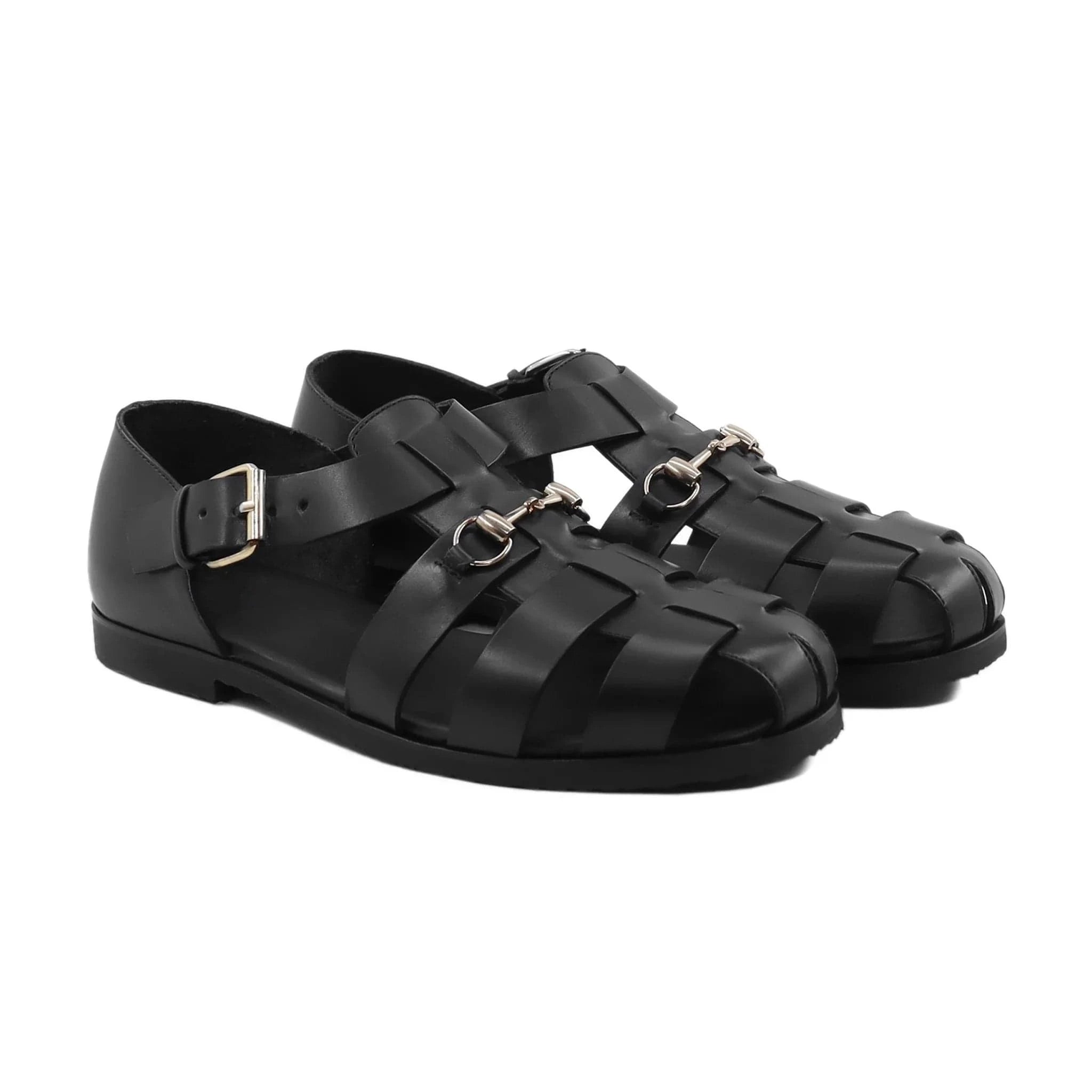 Noirtide Black Calf Leather Men Sandal