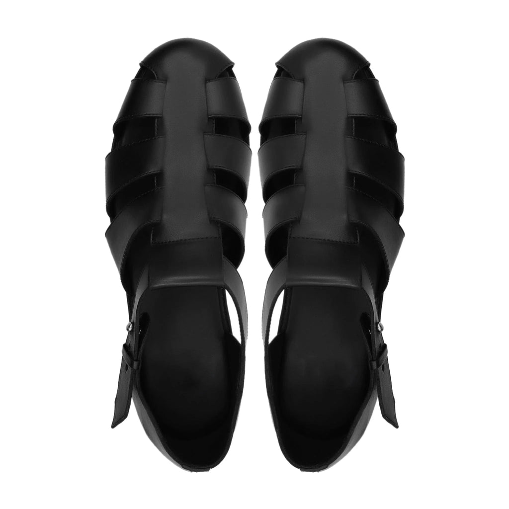 Noirtide Black Calf Leather Men Sandal