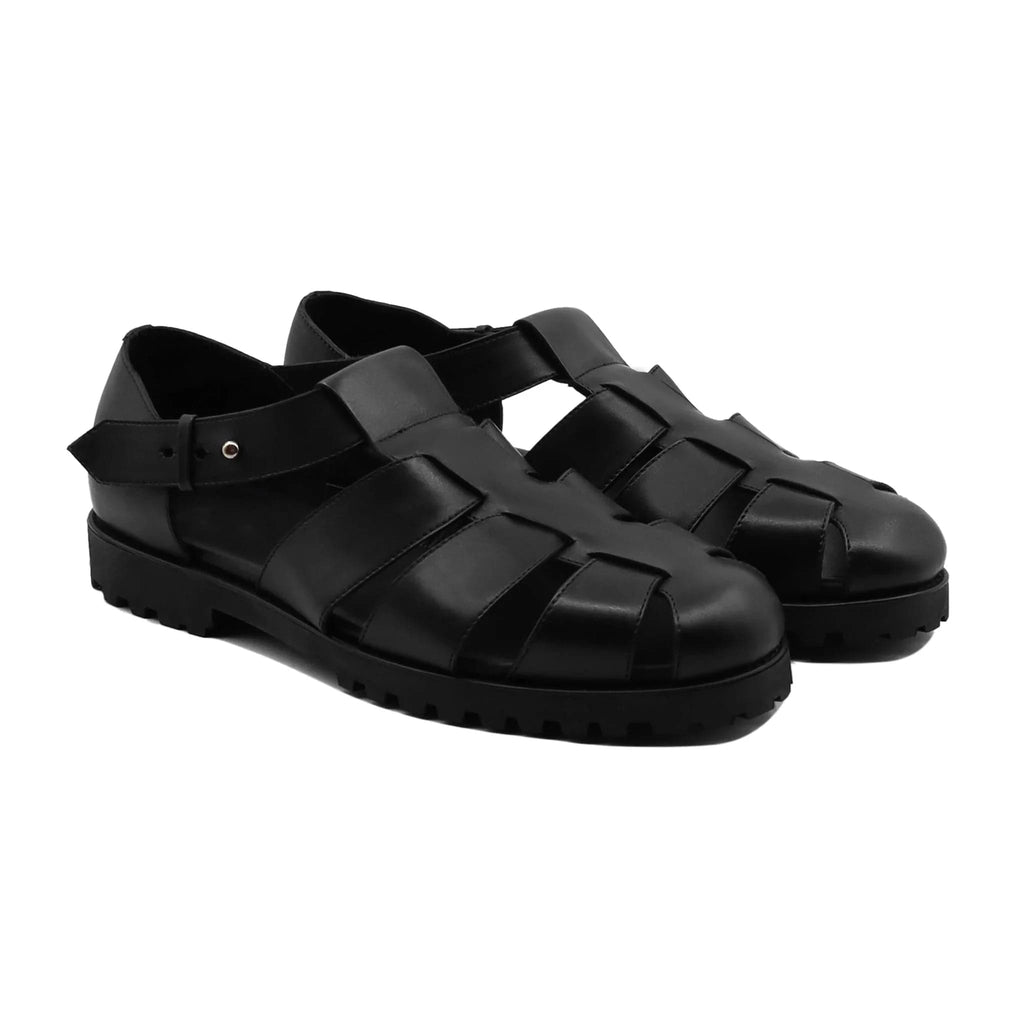 Noirtide Black Calf Leather Men Sandal