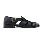 Noirtide Black Calf Leather & Suede Mens Sandal