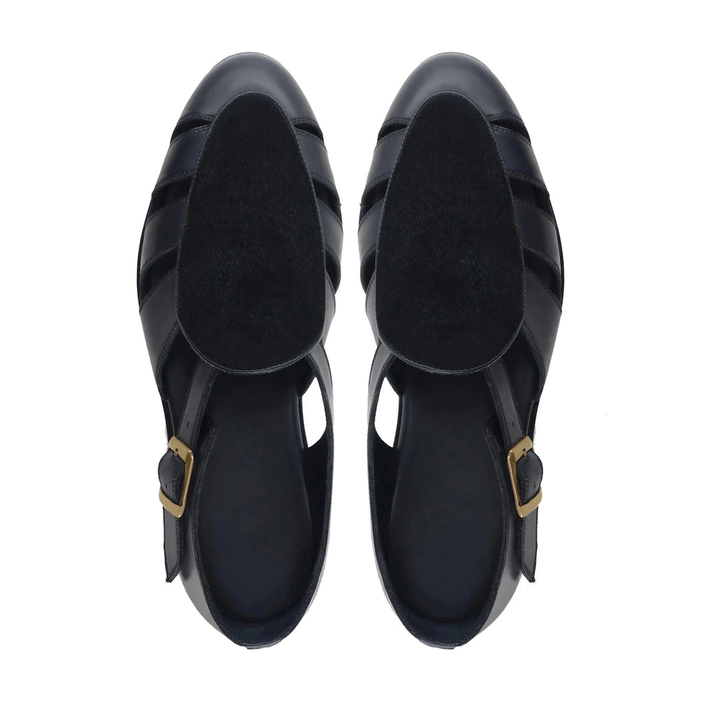 Noirtide Black Calf Leather & Suede Mens Sandal