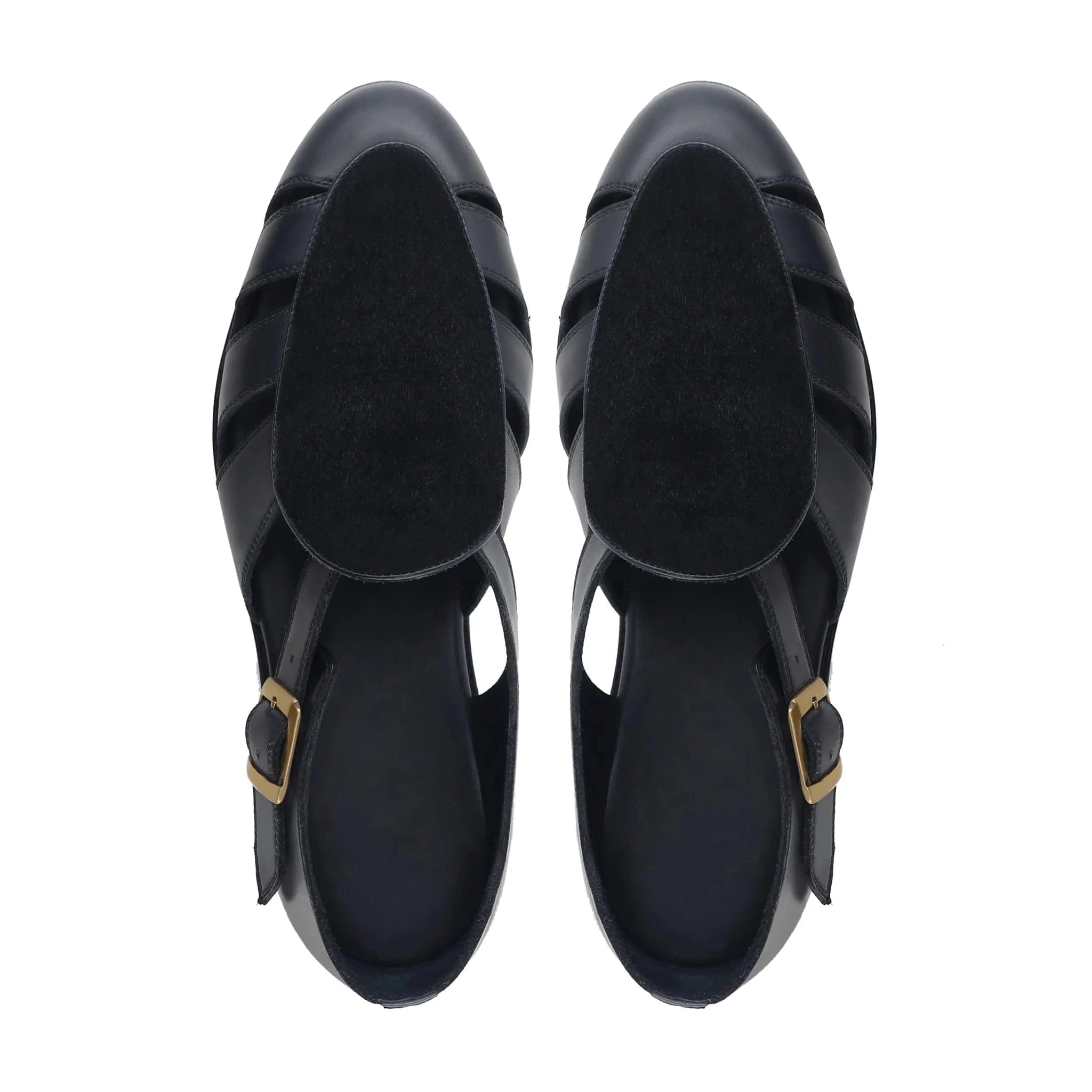 Noirtide Black Calf Leather & Suede Mens Sandal