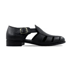 Noirtide Black Pebble Grain Leather Men’s Sandal