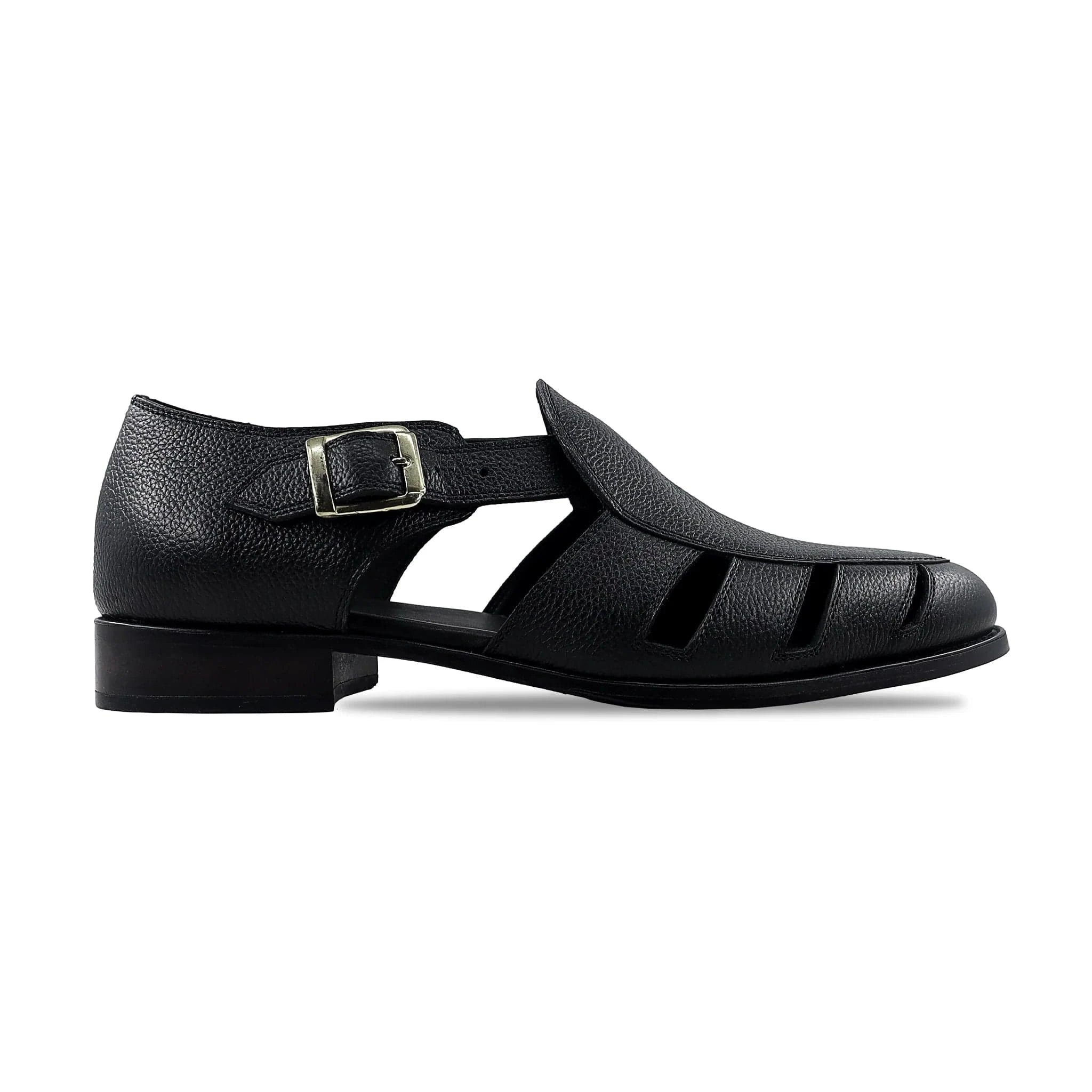 Noirtide Black Pebble Grain Leather Men’s Sandal