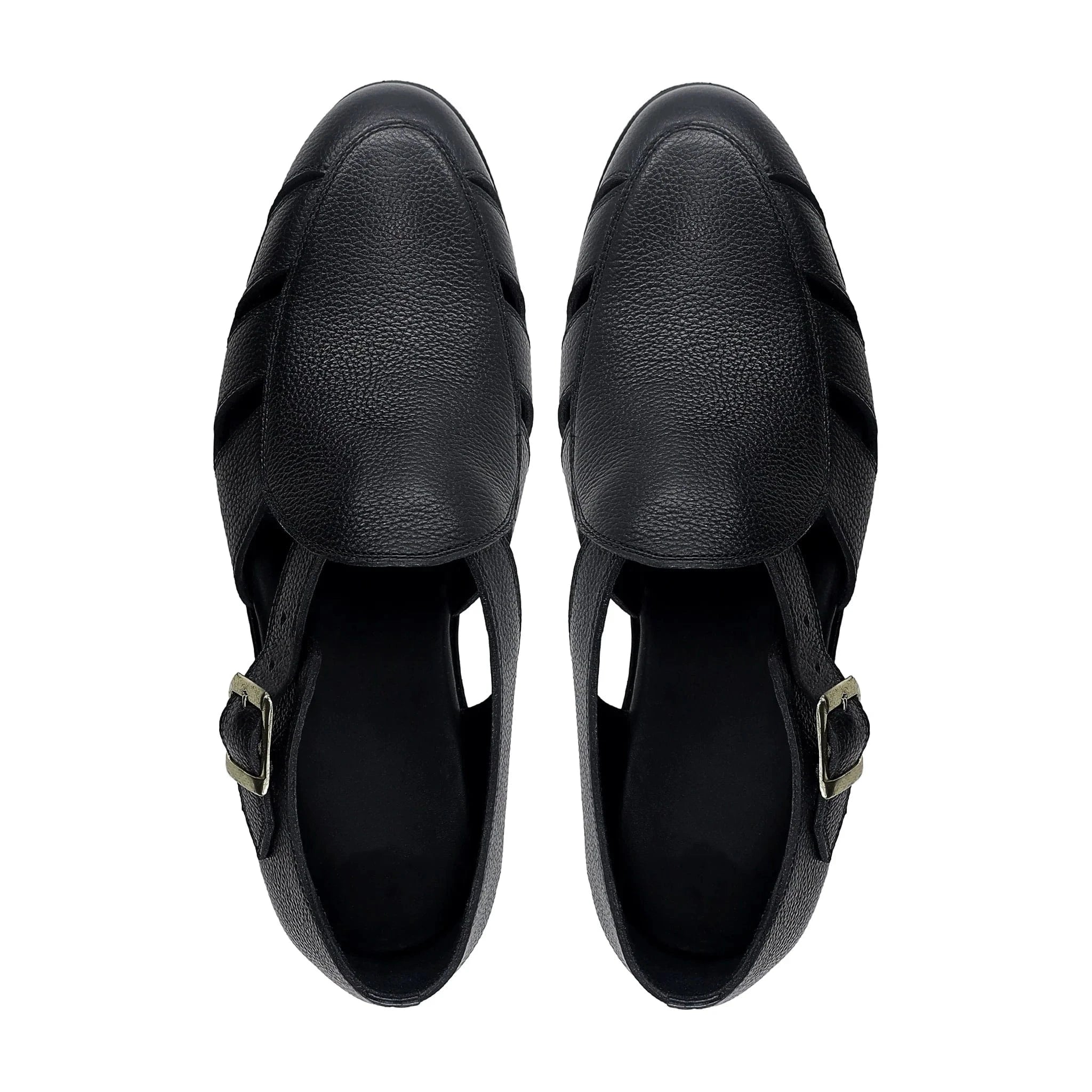 Noirtide Black Pebble Grain Leather Men’s Sandal