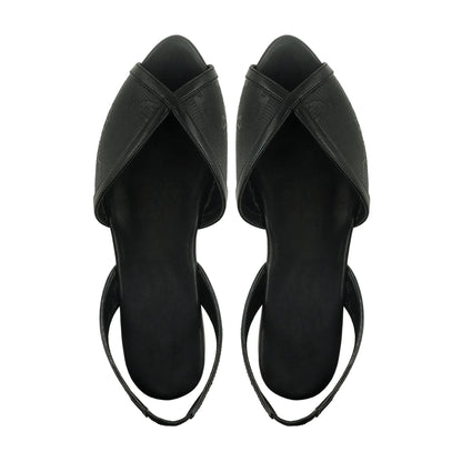 Noirtide Black Python Leather Sandal for Women