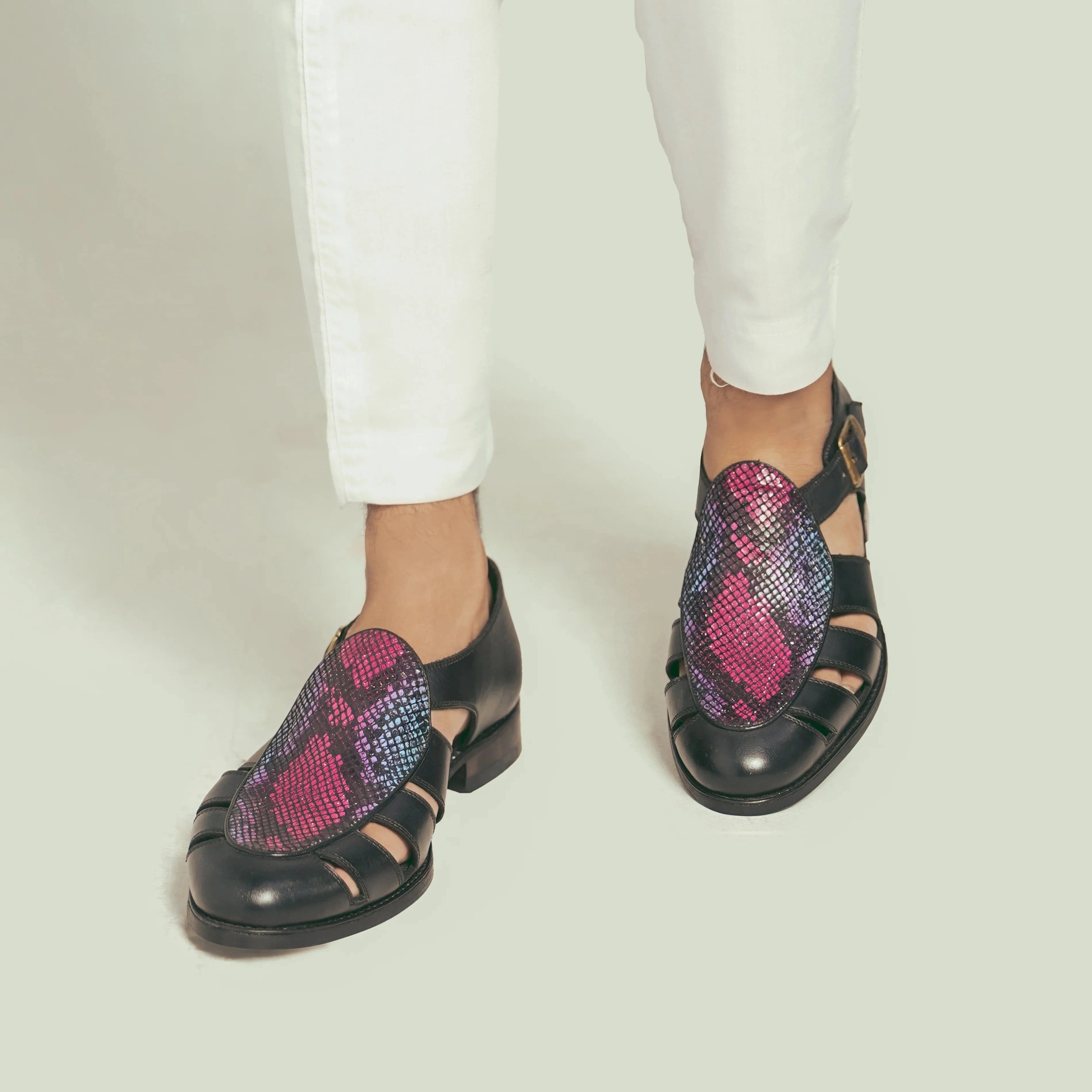 Noirtide Black & Rainbow Calf Leather Men Sandal