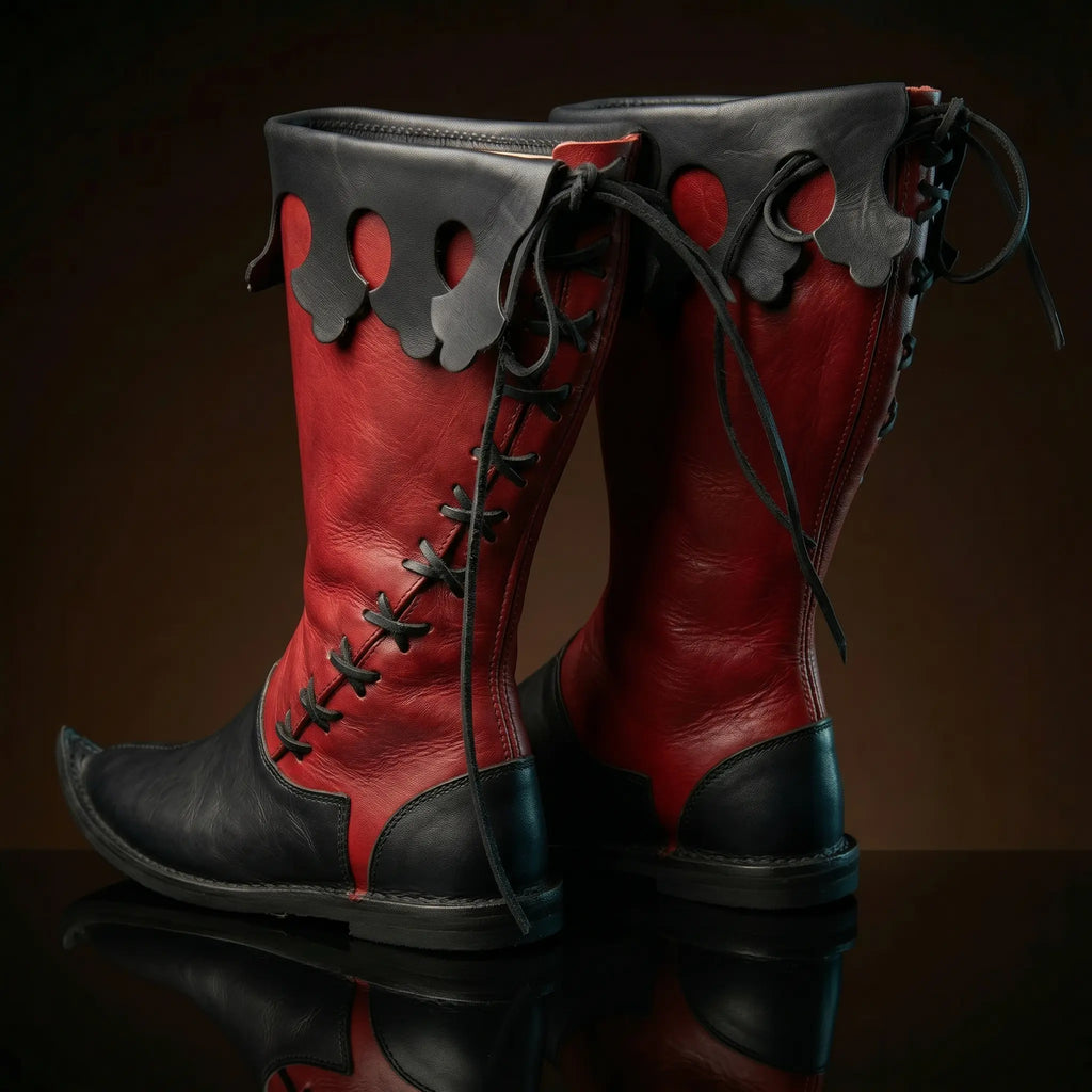 Calf-high shaft on handmade black Viking leather boots by NOIRTIDE