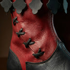 Black leather texture on NOIRTIDE Viking lace-up medieval boots