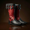 Black and red leather lace-up Viking medieval knee-high boots — NOIRTIDE