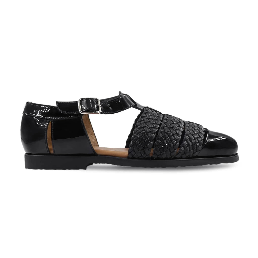 Noirtide Black Woven Calf & Patent Leather Men Sandal