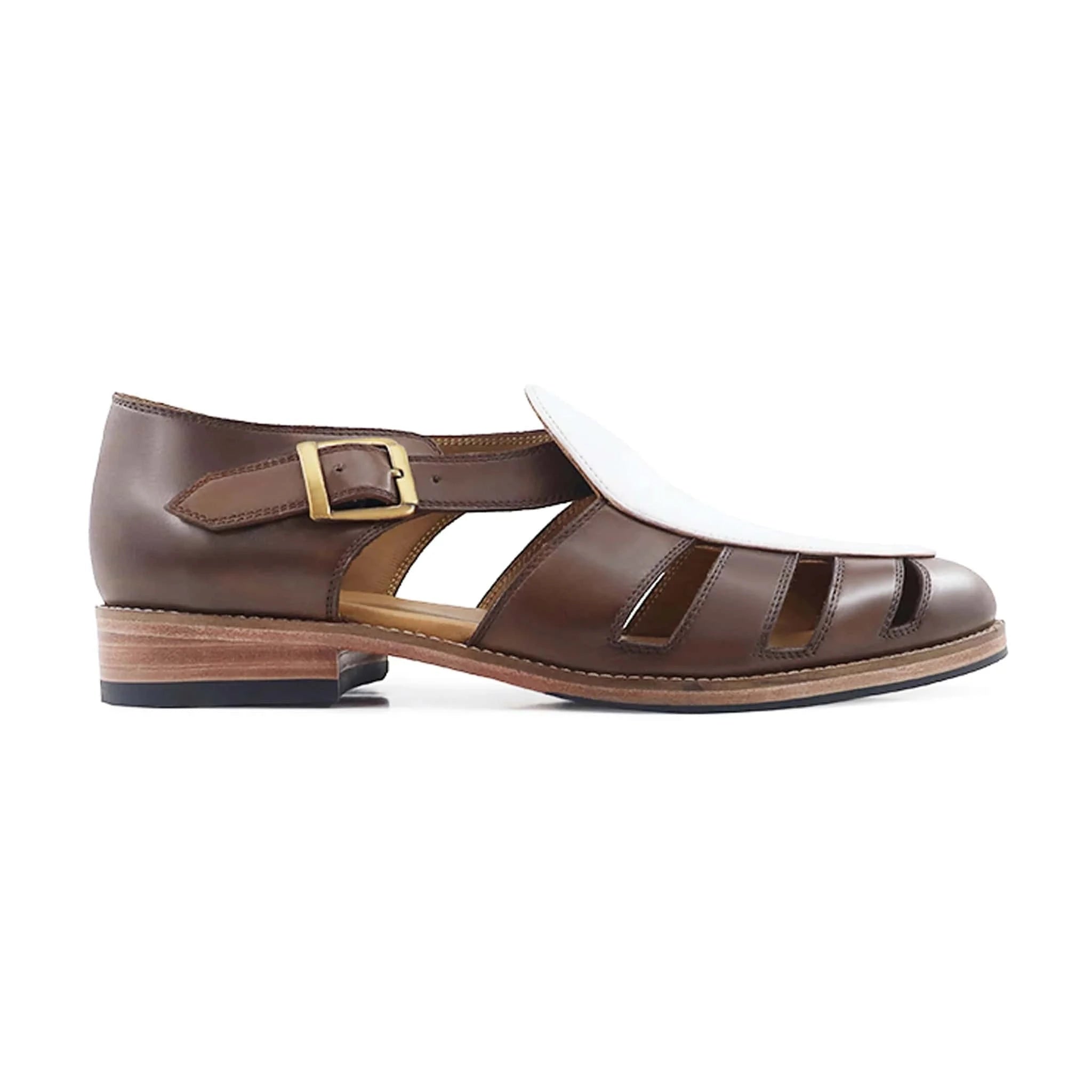 Noirtide Brown & White Leather Mens Sandal