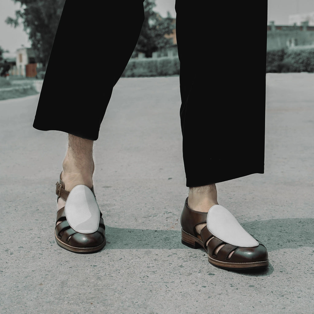 Noirtide Brown & White Leather Mens Sandal