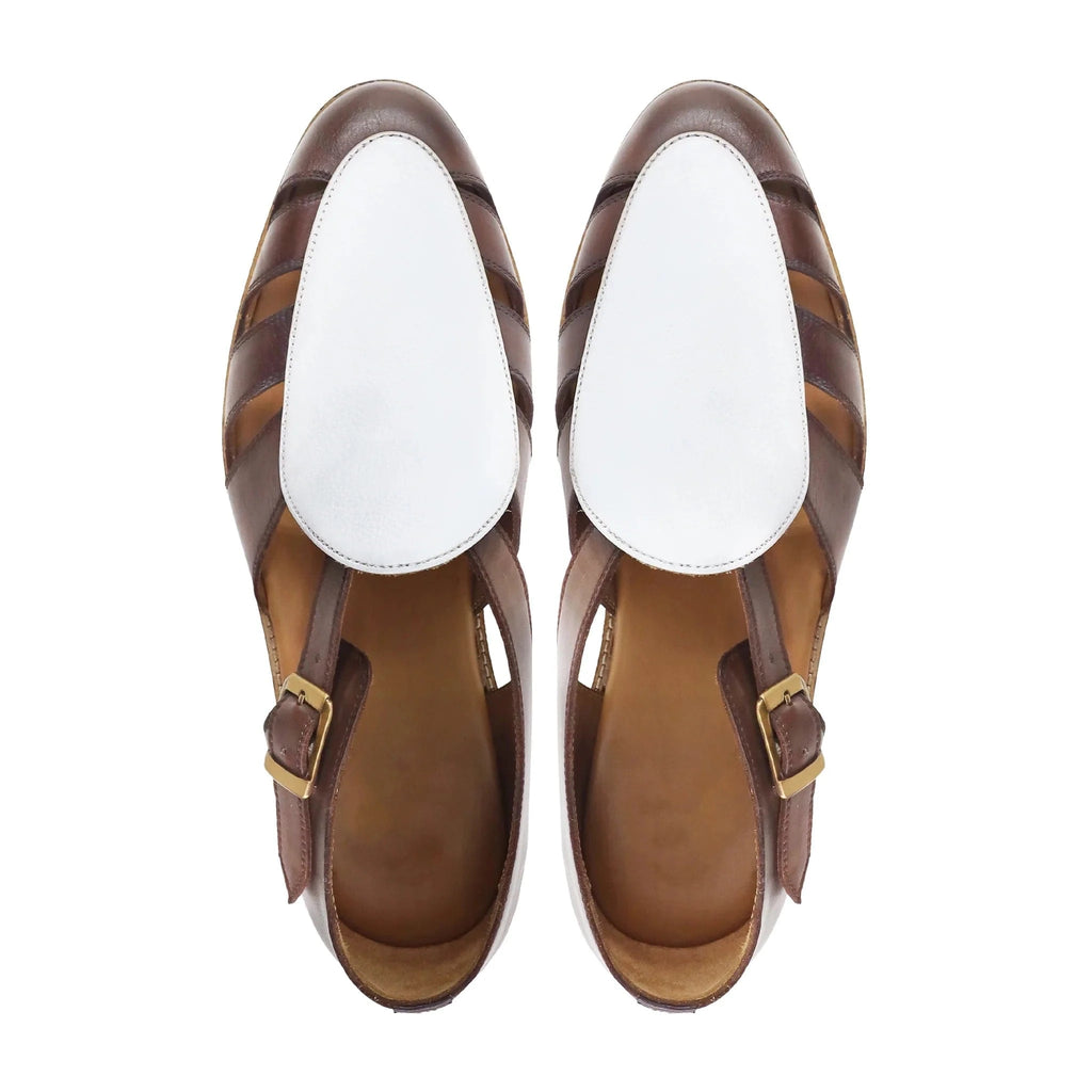 Noirtide Brown & White Leather Mens Sandal