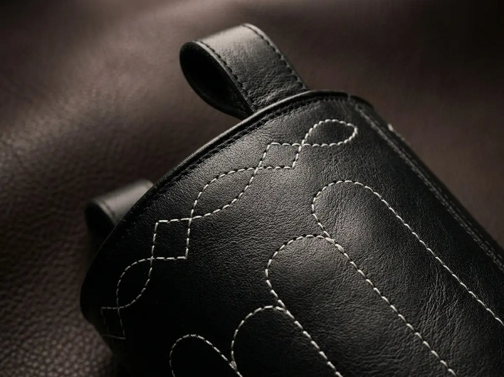 Cathedral cuff and tall shaft detail on Civil War boots by NOIRTIDE