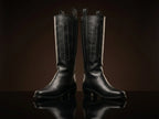 Front view of NOIRTIDE handmade Civil War cathedral tall boots