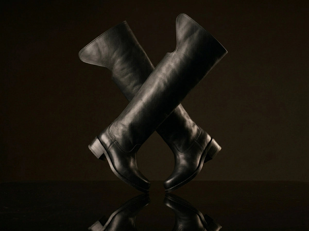 Toe and welt detail on authentic Civil War dragoon cavalry boots by NOIRTIDE