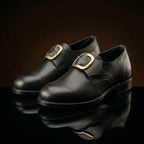 Pair of colonial Puritan shoes with round toe by NOIRTIDE