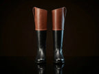 Front view of authentic Revolutionary War leather riding boots by NOIRTIDE