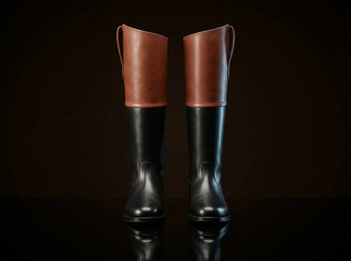 Front view of authentic Revolutionary War leather riding boots by NOIRTIDE