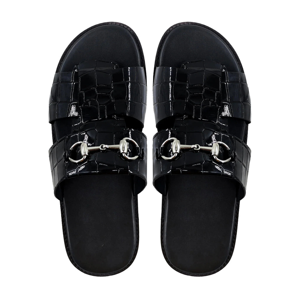 Noirtide Crocodile Patent Leather Horsebit Slipper For Men