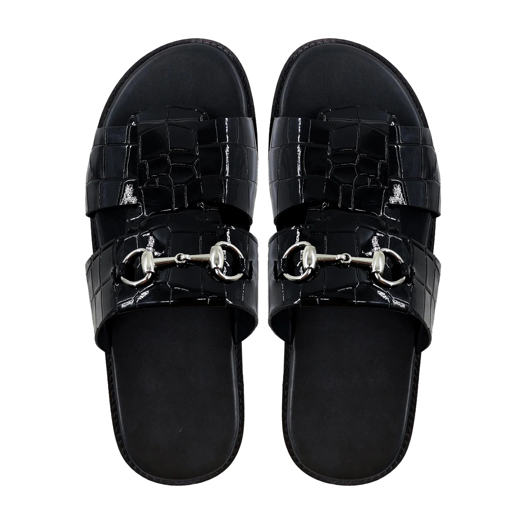 Noirtide Crocodile Patent Leather Horsebit Slipper For Men