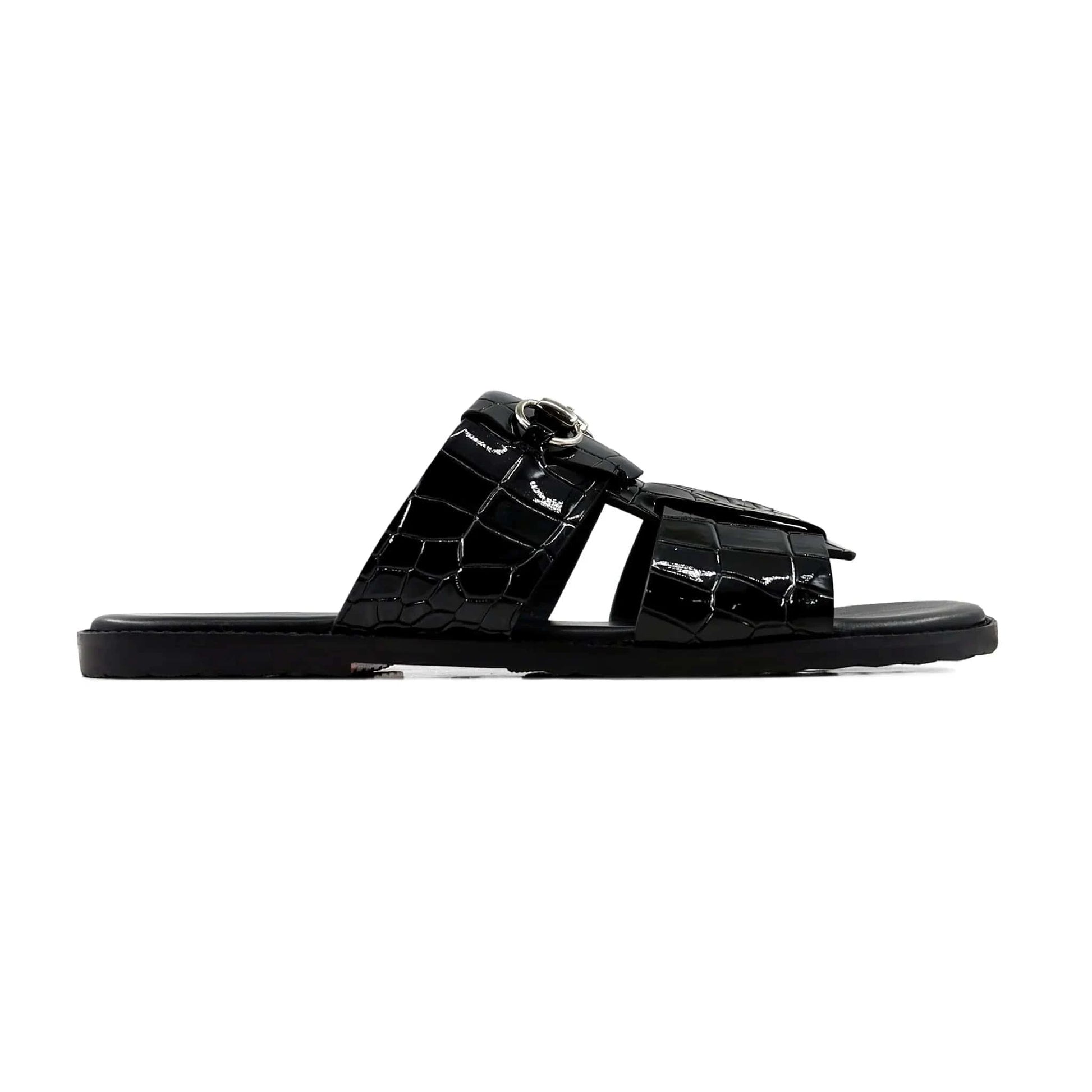 Noirtide Crocodile Patent Leather Horsebit Slipper For Men