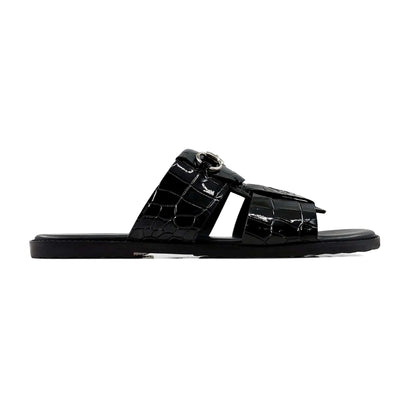 Noirtide Crocodile Patent Leather Horsebit Slipper For Men
